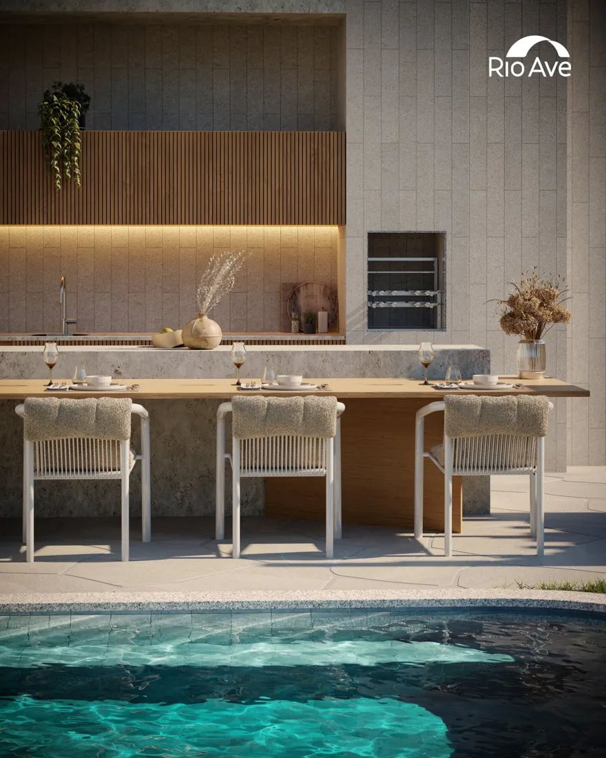 Espaço gourmet à beira da piscina