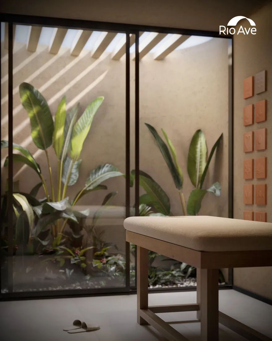Sala de massagem com jardim interno