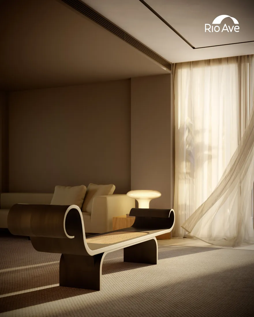 Sala com cortinas ao vento